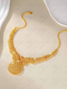 New! 24K Gold Plated Geometric Teardrop Earrings And Necklace Set, Elegant Jewelry Set For Women, Suitable For Party, Wedding, Anniversary Dress Up Or Casual Daily Wear - Gold - View 3