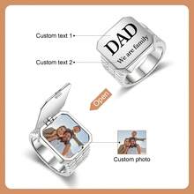 1 pieza Anillo de sello con foto grabada personalizada | Anillo colgante con foto personalizada | Regalo conmemorativo para el Día del Padre/Cumpleaños | Anillo con foto de pareja - Multicolor - Ver 4