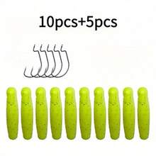 15 件曲柄钩和诱饵双色土豆蝇蛹软饵远距离慢沉软虫人工饵户外钓鱼，适用于大嘴鲈鱼