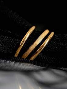 3 piezas Set de anillos brazalete minimalistas mate chapados en oro de 18K de acero inoxidable para mujeres, joyería simple y apilable, impermeable para uso diario