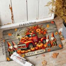 1 pieza Felpudo vintage con estampado de camión y calabaza para Acción de Gracias, felpudo de cocina suave y antideslizante, alfombra de entrada festiva y acogedora, tapete de decoración rectangular de baja pila para sala de estar, dormitorio, cocina, lavandería, baño