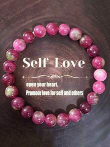 1 件天然粉红碧玺手链，完美的女士手链，可作为送给家人和朋友的首选礼物，宝石手链，复古风格，波西米亚风格 - 粉色 - 查看 1