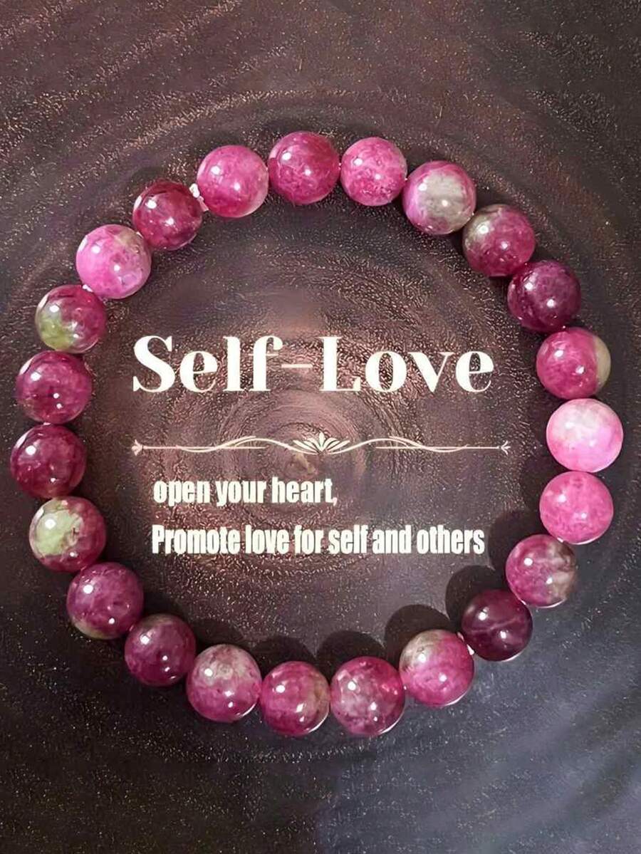 1 件天然粉红碧玺手链，完美的女士手链，可作为送给家人和朋友的首选礼物，宝石手链，复古风格，波西米亚风格 - 粉色 - 查看 1