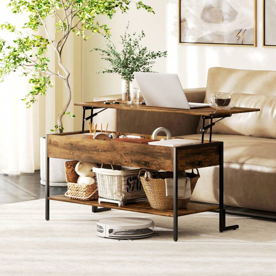 HOMCOM Lift Top Coffee Table With Storage, Soft Close, Industrial ...