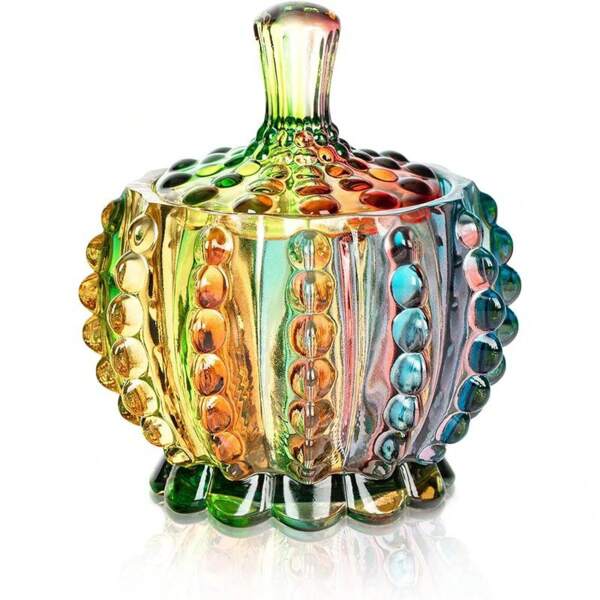 6 Oz Colorful Embossed Glass Jars With Lid - Glass Candy Dishes - Iridescent Candy Jars Jewelry Box Wedding, Party, Buffet Decorative[CZ]