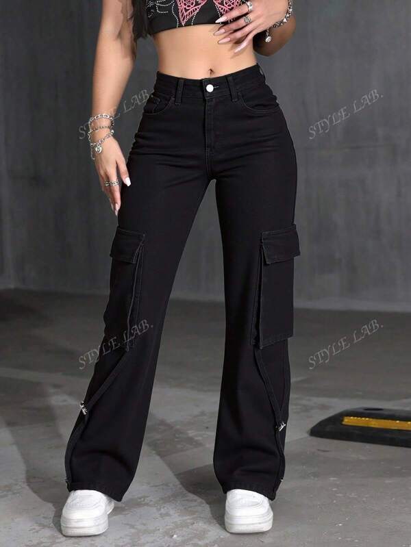 Pantalón Cargo Mezclilla Para Mujer Corte Wide Leg