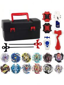 16 件/套经典金属爆裂摩擦战斗陀螺多人竞赛游戏配件工具箱（随机颜色工具箱：红色或黑色）