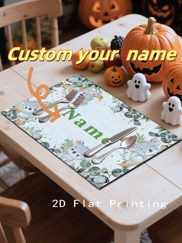 1pc Customized Name & Animal Element Placemat, 42x32cm, Suitable For Men, Women, Students, Special Dining Mat For Home, Restaurant And Cafeteria, Tabletop Decor, Home Goods