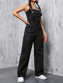 Women's Jeans, Y2K Style Overalls, Jumpsuits, Cargo Pants, Waist-Cinching And Hip-Lifting, Loose And Slimming, Suitable For All Seasons, Multiple Pockets And Simple Style Design, Perfect For Outdoor Wear, Cocktail Parties, Parties, Christmas, Nightclubs, Banquets, Film Festivals, Cinemas, Balls, Cocktail Parties, Bars, Weddings, Graduation Ceremonies, Homecoming, Birthday Parties, Rebellious Girls Festival-Themed Parties, Outdoor Outfits, Streetwear, Fashion Shows, Dates, Working Outside, Country-Style Women's Clothing, The Best Women For Going Out, Ladies' Vacation Clothing, Pantalón Jean Mujer,Women Clothes,Jeans Para Mujer,Pantalones De Mujer Jean,Ropa De Mujer,Tall Jeans Women,Y2k Clothes,Going Out Outfits,Holiday Outfits For Women,Vacation Outfits Women,Club Outfits For Women,New Years Outfit Women,Holiday Outfits For Women - 黑色 - 查看 1