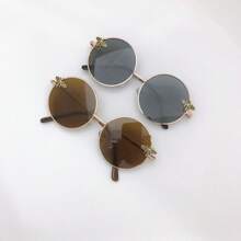 [蜜蜂女孩必备] 金色框架圆形时尚眼镜，复古个性多色，Y2K 时尚配饰，可爱蜜蜂设计时尚眼镜圆形墨镜