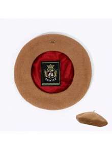 Candy-Colored 100% Wool Beret Hats For Women - Vintage Y2K Fashion, Lightweight Lined Design With Copper Buttons, Versatile Headwear For Casual, Outdoor, And Art Activities Black Beret Hat - Berets - View 21
