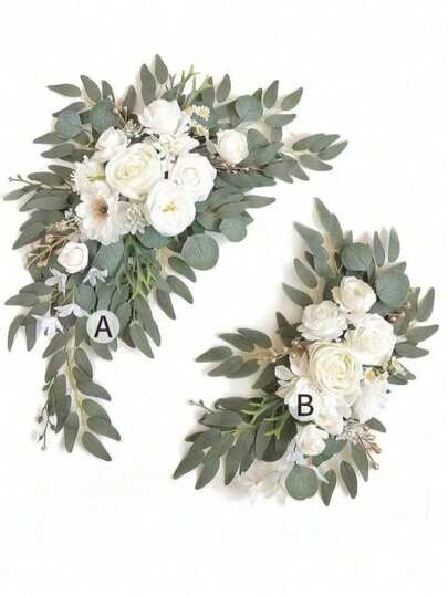 Jul 2-delade klassiska blomstergirlanger - Konstgjorda vita blommor dekoration med plastgrönt för bröllopsbåge, mottagning och hem - Mångsidig användning för påsk, Thanksgiving, alla hjärtans dag, present till heminredning, nyårspresent