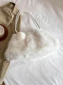 حقيبة خياطة كبيرة السعة بسحاب، تصميم سلسلة مزخرفة بالفرو الاصطناعي وتصميم نطافة، حقيبة كتف/ إبطية نمطية بسيطة مع زخارف صغيرة، مناسبة للاستخدام اليومي للنساء