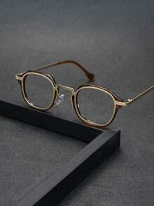 1pc Retro Luxury Metal Patchwork Handmade Eyeglasses Frame, Computer Radiation Blocking, Non-Prescription Glasses Suitable For Daily Wear
