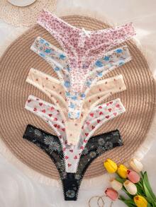 5er Pack Damen Höschen aus Baumwolle mit einfarbig, Frucht-, Leoparden- und Schleifen-Motiven, bequem - Verschiedenfarbig - Übersicht 3