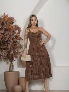 Long Crepe Dress With Padded Bra And Buttons One Size (Fits Sizes 36 To 40)H-1 - Coffee Brown - View 1