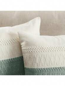 1pc Bohemian Throw Pillow Cover, Soft Farmhouse Decor Couch Cushion Cover, Gray Green Pillow Case For Sofa, Bed, Living Room - Green - View 5