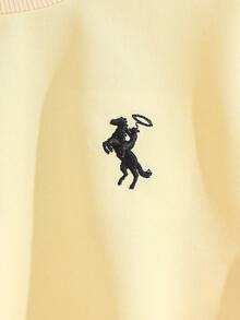 女童 2 件套刺繡圓領長袖衛衣 + 刺繡休閒錐形長褲，秋冬日常休閒保暖套裝 - 黃色 - 查看 5