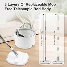 Spin Mop And Bucket Set With Separation Dirty And Clean Water System Self Wringing Square Mop And Bucket With 3 Washable Microfiber Pads 360 Rotating Clean Mop For Home Cleaning (Mop Set With 3 Pads) - 白色 - 查看 5