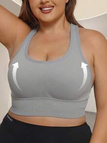 Plus Size Seamless Cross Back Sports Bra For Workout Shockproof Push Up Bra Padded High Support Workout - Light Grey - View 5