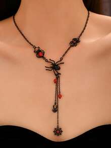 1 件哥特式蜘蛛网设计女士项链，独特的 Y 形项链，深色美学珠宝，适合日常佩戴、派对、活动、礼物