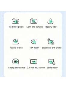 Auto Focus 50MP 4K Face Detection 2.4-Inch 16X Zoom Rechargeable Battery Pocket Cinema Digital Compact Video Cameras