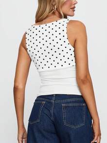 Women Polka Dot Print Top V-Neck Crop Tank Tops Summer Ruched Bust Camisole Y2K Summer Slim-Fit Shirt For Streetwear Cute Going Out Blouse - 白色 - 查看 2