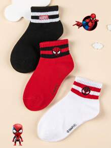 Marvel 3双绣花儿童袜子可爱秋冬中筒袜男童袜子蜘蛛侠系列女童短袜超级英雄夏季款韩版卡通风格男士透气儿童短袜 - 彩色 - 查看 5