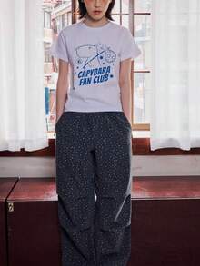 Animal Heart Casual Casual Casual Cute Knitted Fabric No Casual Daily Cotton T-Shirt Evening Dating Daily Home Spring Summer - 白色 - 查看 1