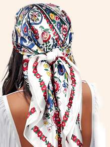 1 pièce Foulard carré en satin imprimé cachemire pour dame, mode, convient pour les fêtes et l'usage quotidien, peut être utilisé comme couvre-chef, bandana ou fichu. Accessoire idéal pour habiller votre look.