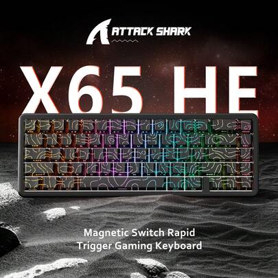  ATTACK SHARK X65 HE Teclado Mecânico Gamer com Fio 65% com Switch Magnético de Disparo Rápido, Hall Effect com Montagem Superior RGB, Hot Swap, Atuação Ajustável, Taxa de Polling de 8KHZ, Keycaps PBT para Win/PC