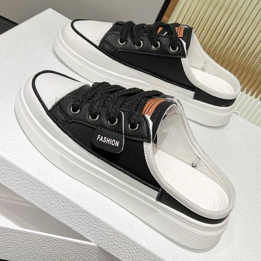 New Casual Slip-On Thick-Soled Half-Slip Sneakers, Comfortable And Fashionable, Daily Wear Street Half-Slip Casual Women's Shoes - màu đen - Xem 1