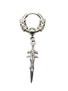 Fashionable & Stylish Collection: Black Personalized Hiphop Earrings, Long Earrings, Stainless Steel Vintage Dragon Pattern Sword Pendant Earrings & Ear Clips - Silver - View 3