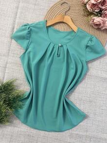 Women Blouses - Teal Blue - View 3