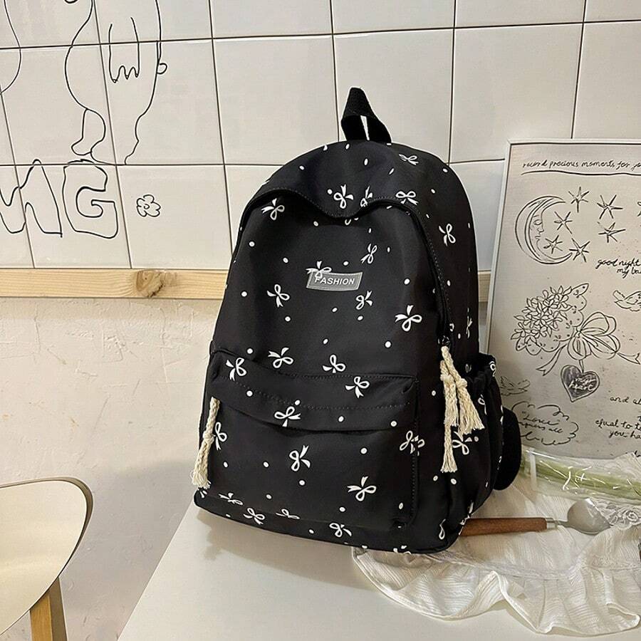 The New Japanese-Style Fresh And Artistic Versatile Large-Capacity Bowknot Printed Backpack Is Suitable For Students To Go To School, Attend Classes, Study Independently, And Commute. It Is Also A Great Holiday Gift For Ladies.
