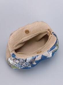 亮片刺绣花卉褶皱手拿包，女士休闲手拿包，时尚迷人的晚宴包，适合假日派对和通勤（图案位置随机） - 藍色 - 查看 7