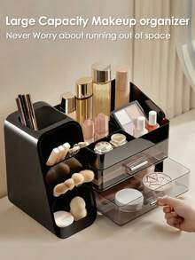 Makeup Organizer With Brush Holder, Lipstick Organizer, Large Bathroom Countertop Organizer, Nail Polish Organizer, Skin Care Storage, Make Up Organizers For Storing Lipsticks, Nail Polishes, Perfumes, Black Makeup Organizer Storage Organizer Vanity Organiser Bathroom Organizer Perfume Organizer Jewelry Organiser Hair Accessories Organizer Jewelry Box Organization And Storage For Dorm Room Essentials College Makeup Brush Holder Desk Accessories Nail Supplies Vanity Accessories Travel Essentials Bathroom Accessories Bathroom Decor Room Decor Summer, Valentines Gift - 黑色 - 查看 2
