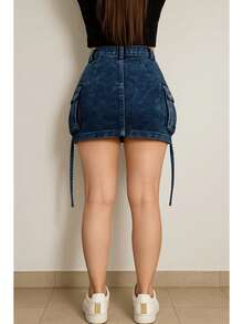 Falda de mezclilla stretch - Azul lavado medio - Ver 8