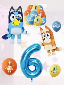 Bluey Birthday Party Decoration Cartoon Foil Balloons, Aluminum Foil Blue Cartoon Foil Balloons, Birthday Party, 1-9 Years Old Blue Number Latex Aluminum Film Balloon Decoration, Birthday, Wedding Party And Gathering Background Wall Decoration Halloween, Christmas - Multicolor - View 17
