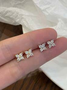 Threadless Flat Back Earring Stud Hypoallergenic Stainless Steel Push Pin Flower Cartilage Earring Helix Tragus Conch Nose Piercing Jewelry For Women - Multicolor - View 5