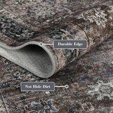 Washable Rugs For Living Room Vintage Rugs With Non-Slip Backing, Low Pile Stain-Resistant Distressed Oriental Carpet, Indoor Foldable Floral Print Floor Covering For Bedroom - Brown - View 6