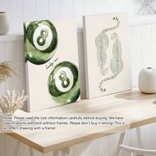 2 Stücke/Set ungerahmte grüne Gepard Glückszahl 8 Billard Y2K Preppy Kunstplakate ästhetische kleine Raumdekoration bunte Leinwanddrucke minimalistische Wandkunst für Studentenwohnheime, Studentenappartements, Wohnzimmer, Schlafzimmer, moderne Wohndekoration, Poster, Wandkunst, Raumdekoration, Herbst, Halloween, modern, Zitate (optionaler Rahmen)