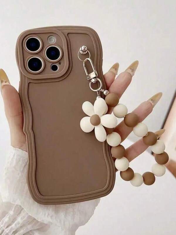 Keychain,Lanyard Cute Floral Beads Wrist Strap Silicone Protective Phone Case For IPhone 16/7/8/11/12/13/14/X/XR/Xs/Plus/Pro/Pro Max/SE2, Designed For Teenage Girls