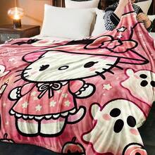 Sanrio 1pc Hello Kitty Cartoon Character Pattern Flannel Digital Print Blanket. This Warm Blanket Can Be Matched With Various Home Decor Styles, And Is Suitable For Use On The Sofa In The Living Room Or On The Bed In The Bedroom.