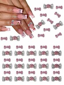 10/20pcs 3D Large And Small Silver Bow Nail Art Decoration Japanese Korean Style Alloy Exquisite Luxury Bowknot Nail Charms Y2K Metal Nail Accessories Shiny White Pink Rhinestone Nail Gems DIY Suitable For Acrylic Press Nails Phone Case Shoes Clothes Bags Nail Supplies
