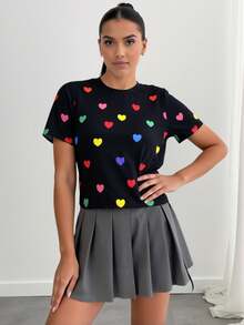 2025 nuevo popular abrigo de manga corta de cuello redondo de color love Point casual - Negro - Ver 3