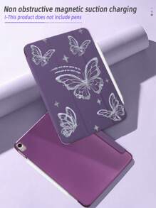 1pc Solid Color Tri-Fold Purple Letter & Butterfly Painted Flat Tablet Case With Kickstand, PC Hard Back Cover, Thin & Lightweight, Magnetic Sleep/Wake, Compatible With IPad Mini4/Mini5/Mini6/Mini7/Air1/Air2/9.7/10.2/10.5/Air4/Air5/10.9/Pro11/10th/Air 11-In.(M2)-2024/Pro 11-In.(M4)-2024/IPad Air 11-Inch (M3) 2025/IPad (A16) 11 Inch 11th Generation 2025, Does Not Include Stylus
