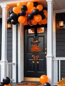 1pc Halloween Happy Sign Decoration Witch Legs Hat Hanging Wooden Wall Decor Version Rustic Front Door Hanger Fall Art Ornament For Home Room Indoor Outdoor Holiday Party - Multicolor - View 4