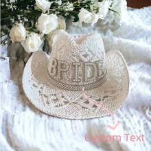 Customized Pearl Rhinestone White Straw Cowgirl Hat | Bridal Gifts | Nashville Bachelorette Party | Beachy
