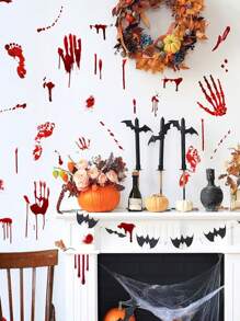 1pc Halloween Bloody Handprint & Footprint Glass Window Sticker, Horror Haunted House Scene Decor, Window Accessory Home Decor Halloween Decor Room Decor Fall Decor Autumn Decor - Multicolor - View 3